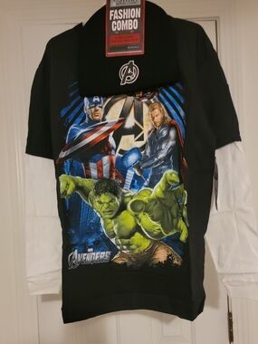 Marvel Avengers Boys Black & White Layered-Look Long Sleeve Top & Hat Set